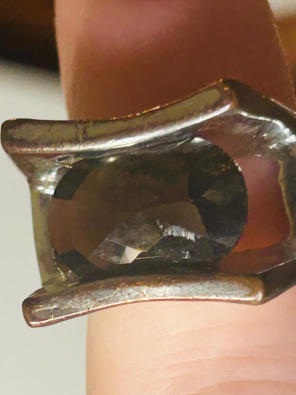 Faceted Black Crystal Silver Slide Ring Accent